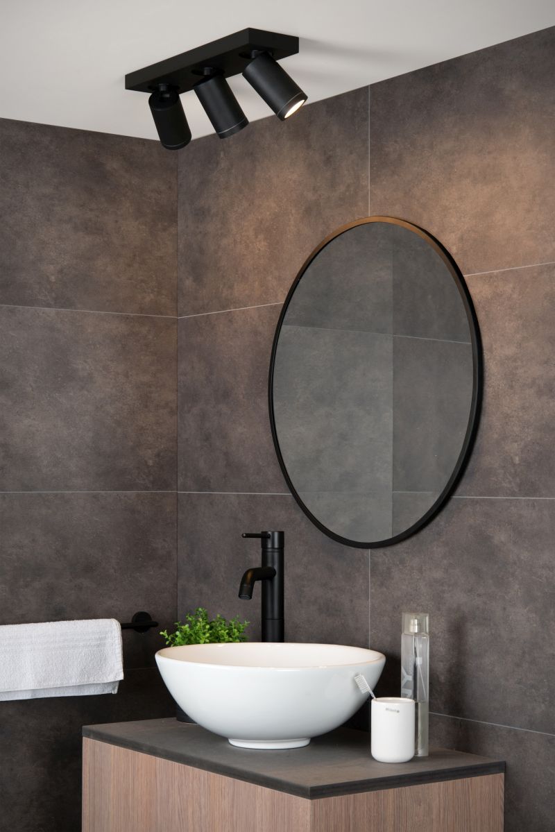 Lucide TAYLOR - Stropné bodové svietidlo Kúpeľňa - LED Dim to warm - GU10 - 3x5W 2200K/3000K - IP44 - Black